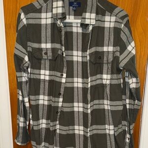 Green and White Plaid Button-Up Shirt